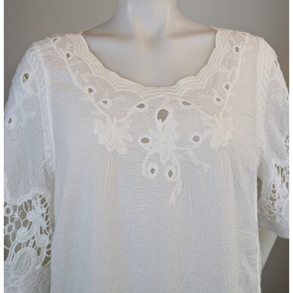 Lascana Tunic Top Large White Lace Crochet Hem Boho Coastal 1/2 Sleeve   
Beachy - Picture 3 of 12